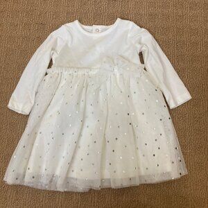 Carter's Tulle Polka Dot Toddler Dress 12 months Silver Dots Ivory Long Sleeve